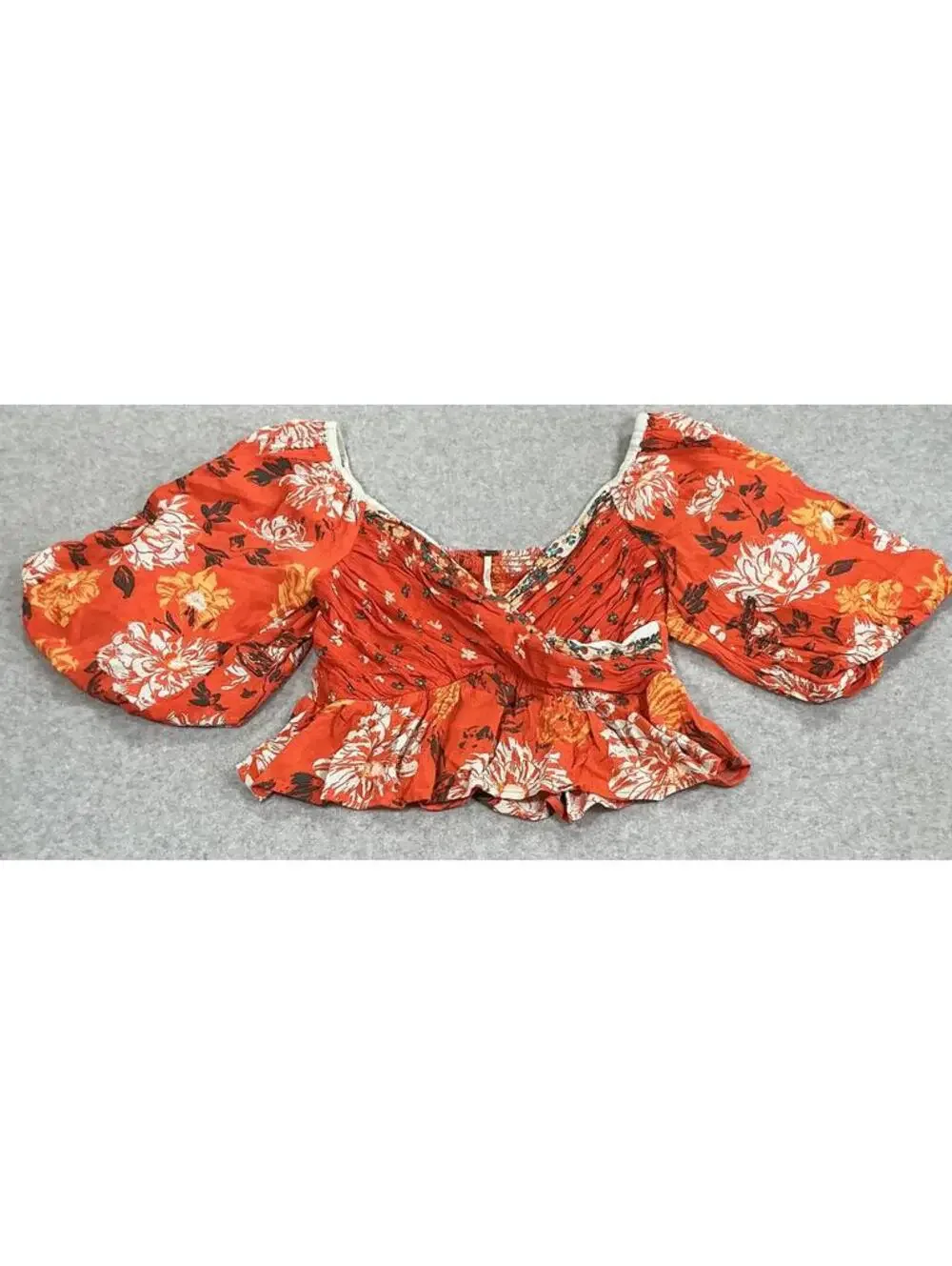Free‎ People Floral Peplum Smocked Crop Top XS